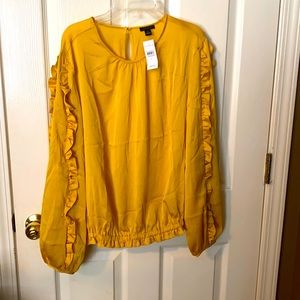 Ann Taylor - NWT! Bright yellow blouse with riddles sleeves - so pretty!